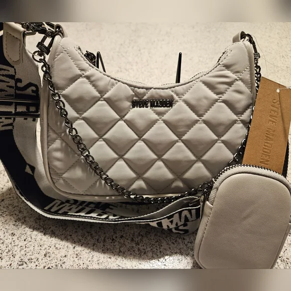NWT Steve Madden 2 Pc Grey Quilted Convertable Crossbody Women's Bag - Picture 7 of 12